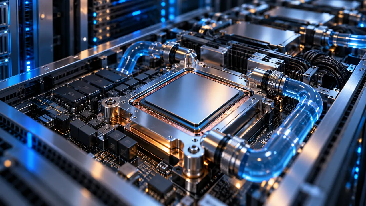 Fileira de racks de servidores com refrigeração em um data center moderno